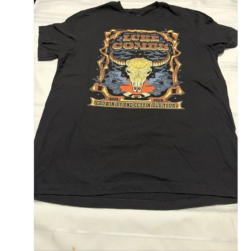 Luke Combs 2024 Growin Up and Gettin Old Tour T-Shirt Black XL Concert Graphic